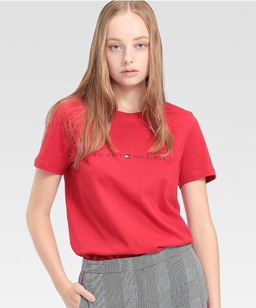 TOMMY HILFIGER（トミーヒルフィガー）の「ベーシックロゴTシャツ（Tシャツ/カットソー・レディース・ホワイト/ネイビー/グレー/レッド・SMALL/MEDIUM/LARGE）」の4枚目の写真