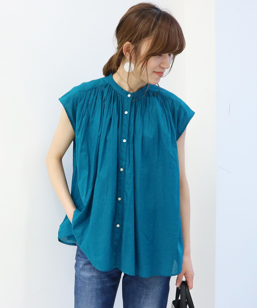 AMERICAN HOLIC（アメリカンホリック）の「ショルダーギャザーフレンチスリーブブラウス＊（シャツ/ブラウス・レディース・ブラック/オフホワイト/ピンク/ターコイズブルー/その他14/ブルー系その他/ストライプ/その他5/ドット・M/L）」の4枚目の写真