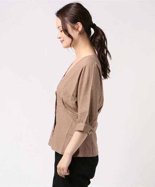 n'ee-ne（ネーネ）の「リネン混素材　ドルマンスリーブブラウス（シャツ/ブラウス・レディース・ブラック/ベージュ/ブラウン/モカ・FREE）」の11枚目の写真