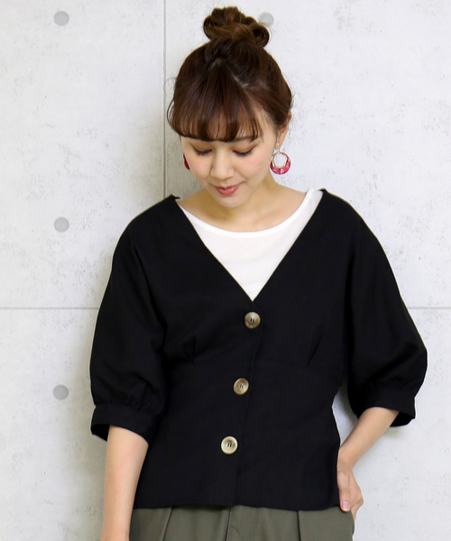 n'ee-ne（ネーネ）の「リネン混素材　ドルマンスリーブブラウス（シャツ/ブラウス・レディース・ブラック/ベージュ/ブラウン/モカ・FREE）」の2枚目の写真