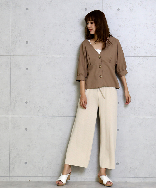 n'ee-ne（ネーネ）の「リネン混素材　ドルマンスリーブブラウス（シャツ/ブラウス・レディース・ブラック/ベージュ/ブラウン/モカ・FREE）」の16枚目の写真