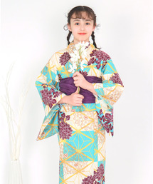 KYOETSU | 「KYOETSU/キョウエツ」浴衣セット ジュニア レトロ 変わり織 3点セット(浴衣、作り帯、下駄)(浴衣)