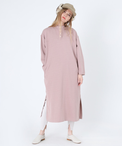 RNA-N（アールエヌエーエヌ）の「M1194 ソフト裏毛ハーフボタンワンピース（ワンピース・レディース・ダークブラウン/オフホワイト/ピンク・MEDIUM）」の7枚目の写真