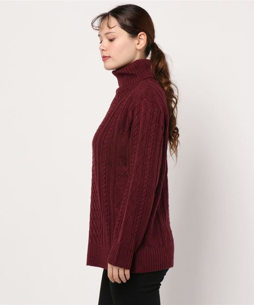 NO WAY（ノーウェイ）の「/７ゲージケーブル編みタートルネックニット/（ニット/セーター・レディース・ブラック/ベージュ/グレー/アイボリー/ホワイト系その他/ブラック系その他/ライトパープル/ワイン・MEDIUM/LARGE/X-LARGE）」の9枚目の写真
