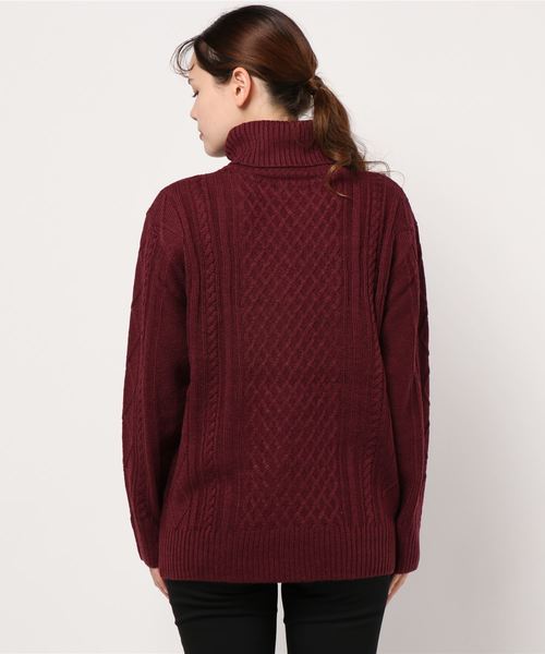 NO WAY（ノーウェイ）の「/７ゲージケーブル編みタートルネックニット/（ニット/セーター・レディース・ブラック/ベージュ/グレー/アイボリー/ホワイト系その他/ブラック系その他/ライトパープル/ワイン・MEDIUM/LARGE/X-LARGE）」の10枚目の写真