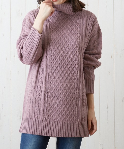 NO WAY（ノーウェイ）の「/７ゲージケーブル編みタートルネックニット/（ニット/セーター・レディース・ブラック/ベージュ/グレー/アイボリー/ホワイト系その他/ブラック系その他/ライトパープル/ワイン・MEDIUM/LARGE/X-LARGE）」の7枚目の写真