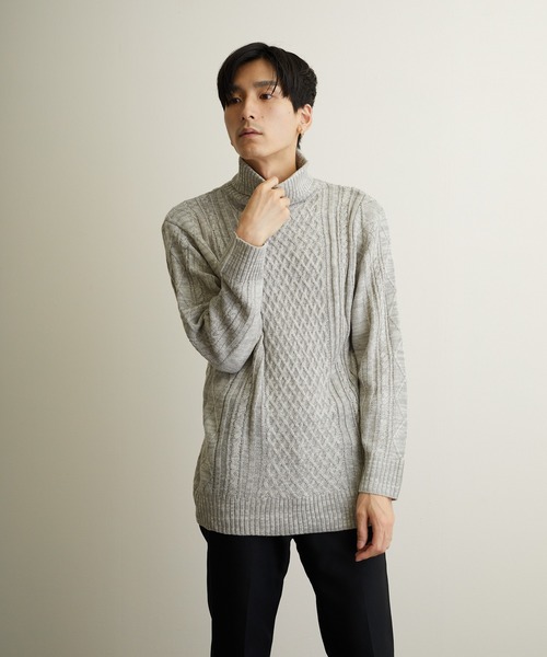 NO WAY（ノーウェイ）の「/７ゲージケーブル編みタートルネックニット/（ニット/セーター・レディース・ブラック/ベージュ/グレー/アイボリー/ホワイト系その他/ブラック系その他/ライトパープル/ワイン・MEDIUM/LARGE/X-LARGE）」の6枚目の写真