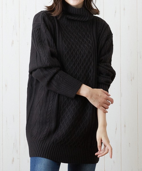 NO WAY（ノーウェイ）の「/７ゲージケーブル編みタートルネックニット/（ニット/セーター・レディース・ブラック/ベージュ/グレー/アイボリー/ホワイト系その他/ブラック系その他/ライトパープル/ワイン・MEDIUM/LARGE/X-LARGE）」の4枚目の写真