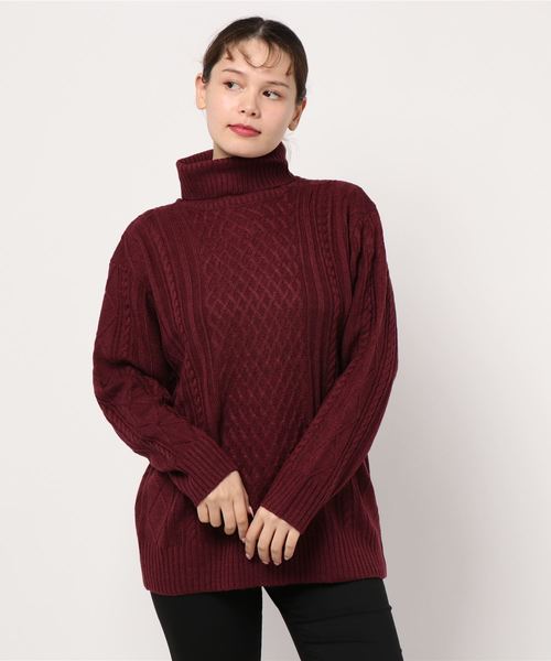 NO WAY（ノーウェイ）の「/７ゲージケーブル編みタートルネックニット/（ニット/セーター・レディース・ブラック/ベージュ/グレー/アイボリー/ホワイト系その他/ブラック系その他/ライトパープル/ワイン・MEDIUM/LARGE/X-LARGE）」の15枚目の写真
