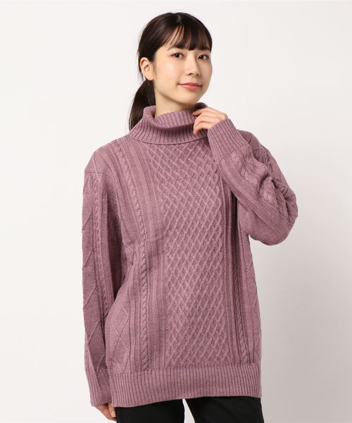 NO WAY（ノーウェイ）の「/７ゲージケーブル編みタートルネックニット/（ニット/セーター・レディース・ブラック/ベージュ/グレー/アイボリー/ホワイト系その他/ブラック系その他/ライトパープル/ワイン・MEDIUM/LARGE/X-LARGE）」の14枚目の写真