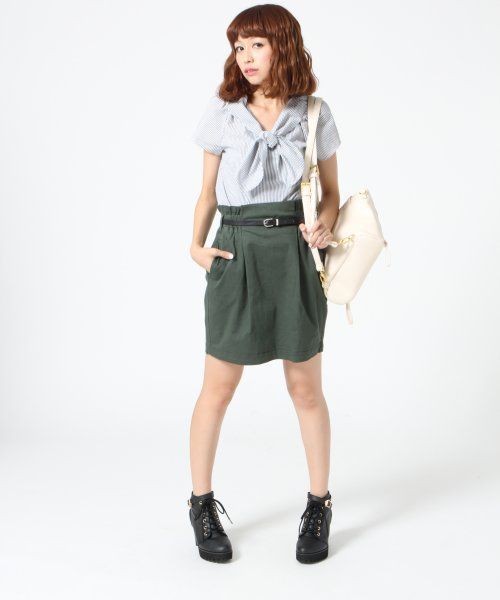 Heather（ヘザー）の「ベルトツキCコクーンスカート　549571（スカート・レディース・アイボリー/グリーン系その他/カーキ/ブラック・MEDIUM/SMALL）」の16枚目の写真