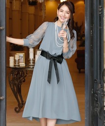 結婚式 ワンピースドレス ミモレ丈 と 七分袖 フィッシュテール 大きいサイズ フォーマル オケージョンドレス お呼ばれ 二次会 成人式 同窓会 謝恩会 20代 30代