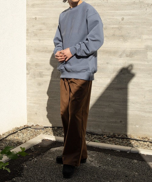 ブラウン スウェット クルーネック CAL O LINE/キャルオーライン CABLE CREW NECK SWEAT/ケーブル