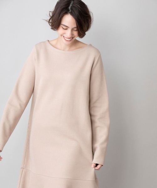 Munich（ミューニック）の「ダブルフェイスニット　ボートネックフレアワンピース（ワンピース・レディース・ブラック/モカ/ピンクベージュ・FREE）」の14枚目の写真