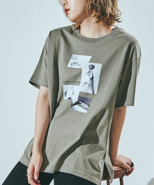 WEGO（ウィゴー）の「WEGO/フロントフォトプリントTシャツ（Tシャツ/カットソー・レディース・ホワイト/カーキ/スミクロ・FREE）」の3枚目の写真