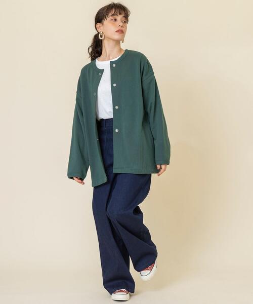 coen（コーエン）の「【WEB限定カラー】USAコットン裏起毛スウェットミディアム丈カーディガン#（カーディガン/ボレロ・レディース・グレー/ダークグレー/ベージュ/ネイビー/ブラック/ケリー/ライトグレー・FREE）」の22枚目の写真