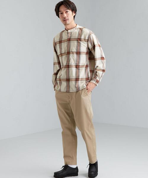 green label relaxing(グリーンレーベルリラクシング)の「SC テクノネル ミリタリー バンドカラー チェック 長袖 シャツ(シャツ/ブラウス・メンズ・ベージュ/オリーブ・X-LARGE/SMALL/LARGE/MEDIUM)」の7枚目の写真