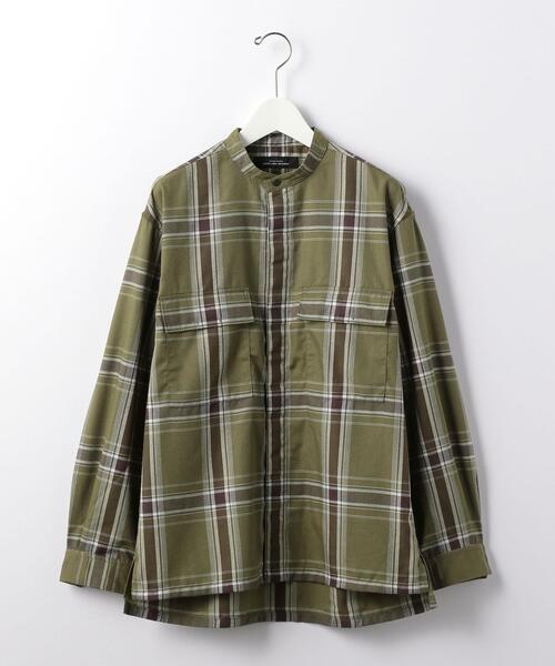 green label relaxing(グリーンレーベルリラクシング)の「SC テクノネル ミリタリー バンドカラー チェック 長袖 シャツ(シャツ/ブラウス・メンズ・ベージュ/オリーブ・X-LARGE/SMALL/LARGE/MEDIUM)」の14枚目の写真