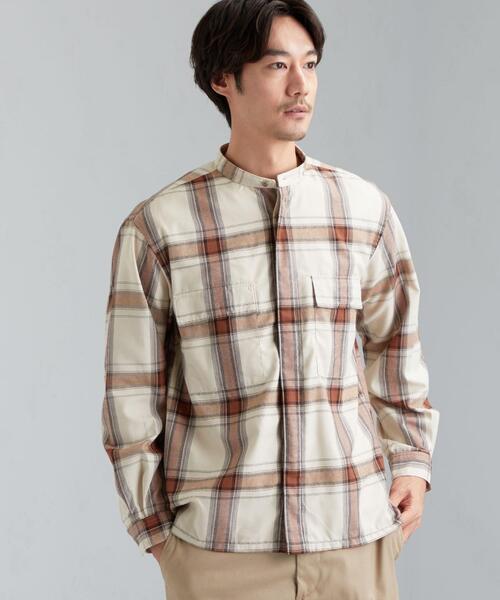 green label relaxing(グリーンレーベルリラクシング)の「SC テクノネル ミリタリー バンドカラー チェック 長袖 シャツ(シャツ/ブラウス・メンズ・ベージュ/オリーブ・X-LARGE/SMALL/LARGE/MEDIUM)」の13枚目の写真