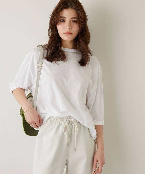 Whim Gazette（ウィムガゼット）の「スーピマリネンドライ天竺Tシャツ（Tシャツ/カットソー・レディース・ブラウン/グレイッシュベージュ/ホワイト・FREE）」の8枚目の写真