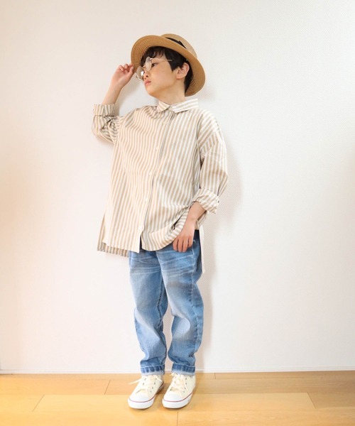 CIAOPANIC TYPY（チャオパニックティピー）の「OSORO ブロードストライプシャツ（シャツ/ブラウス・キッズ・グレー系その他/チャコールグレー/オリーブ/ホワイト系その他・LARGE/MEDIUM/XX-LARGE/SMALL/X-LARGE）」の2枚目の写真