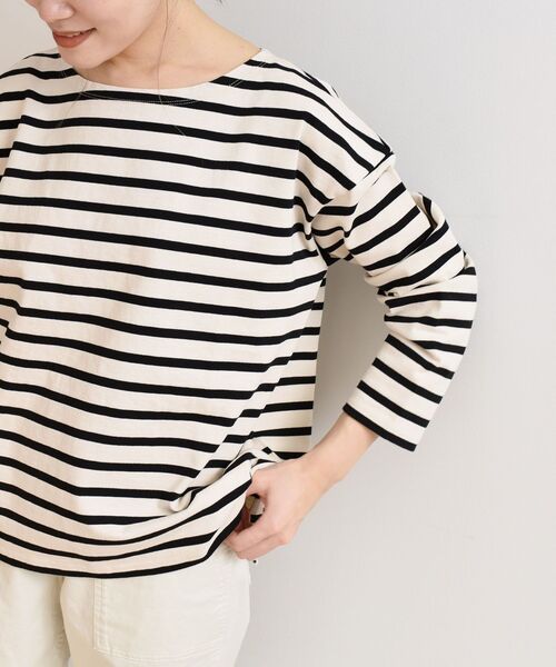 SHIPS Days（シップスデイズ）の「SHIPS Days STANDARD:バスクボーダーTee 21SS（Tシャツ/カットソー・レディース・ベージュ/ホワイト/ラベンダー・M～Ｌ/S～Ｍ）」の2枚目の写真