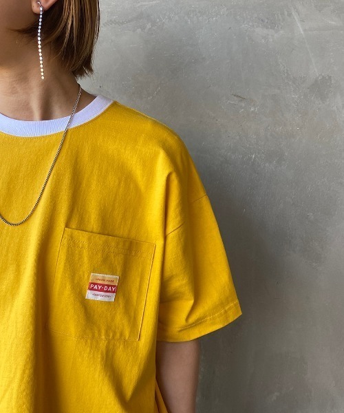 PAYDAY（ペイデイ）の「[PAY DAY/ペイデイ] 別注 ロゴ付きリンガー ポケットワイドTシャツ（Tシャツ/カットソー・レディース・ホワイト/グレー/イエロー・F）」の3枚目の写真