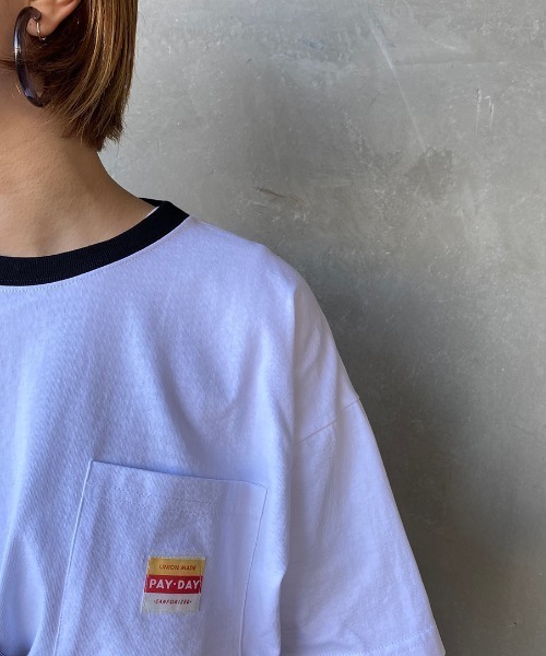 PAYDAY（ペイデイ）の「[PAY DAY/ペイデイ] 別注 ロゴ付きリンガー ポケットワイドTシャツ（Tシャツ/カットソー・レディース・ホワイト/グレー/イエロー・F）」の17枚目の写真