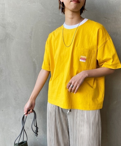 PAYDAY（ペイデイ）の「[PAY DAY/ペイデイ] 別注 ロゴ付きリンガー ポケットワイドTシャツ（Tシャツ/カットソー・レディース・ホワイト/グレー/イエロー・F）」の13枚目の写真