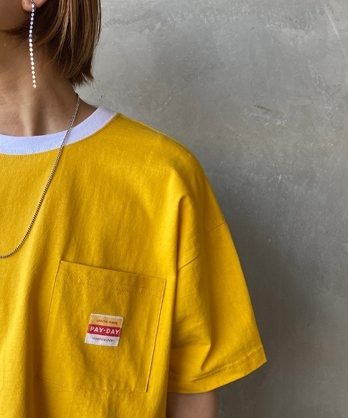 PAYDAY（ペイデイ）の「[PAY DAY/ペイデイ] 別注 ロゴ付きリンガー ポケットワイドTシャツ（Tシャツ/カットソー・レディース・ホワイト/グレー/イエロー・F）」の21枚目の写真