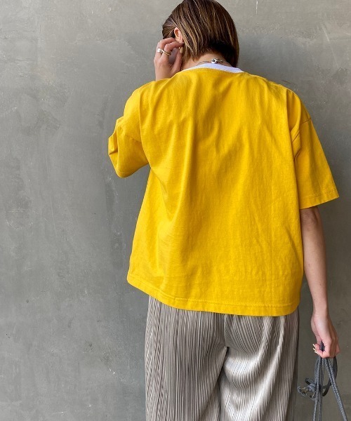 PAYDAY（ペイデイ）の「[PAY DAY/ペイデイ] 別注 ロゴ付きリンガー ポケットワイドTシャツ（Tシャツ/カットソー・レディース・ホワイト/グレー/イエロー・F）」の16枚目の写真