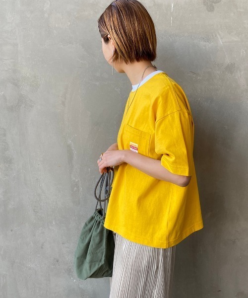 PAYDAY（ペイデイ）の「[PAY DAY/ペイデイ] 別注 ロゴ付きリンガー ポケットワイドTシャツ（Tシャツ/カットソー・レディース・ホワイト/グレー/イエロー・F）」の8枚目の写真