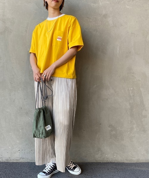 PAYDAY（ペイデイ）の「[PAY DAY/ペイデイ] 別注 ロゴ付きリンガー ポケットワイドTシャツ（Tシャツ/カットソー・レディース・ホワイト/グレー/イエロー・F）」の5枚目の写真