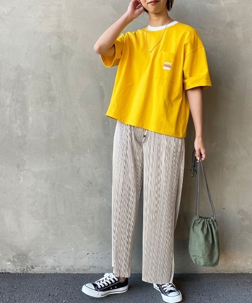 PAYDAY（ペイデイ）の「[PAY DAY/ペイデイ] 別注 ロゴ付きリンガー ポケットワイドTシャツ（Tシャツ/カットソー・レディース・ホワイト/グレー/イエロー・F）」の14枚目の写真