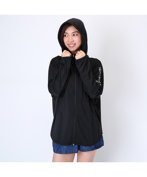 BENETTON (UNITED COLORS OF BENETTON)（ベネトンユナイテッドカラーズオブベネトン）の「【BENETTON / ベネトン】レディースUVフード付きラッシュガード / 水陸両用 フィットネス ジム アウトドア マリンレジャー UPF50+（ラッシュガード・レディース・ホワイト/ブラック/杢グレー・MEDIUM/LARGE/X-LARGE）」の3枚目の写真