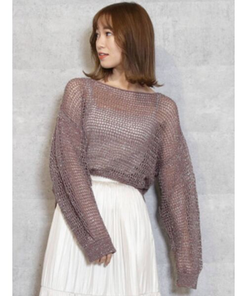 dazzlin（ダズリン）の「ラメ混メッシュニットトップス（ニット/セーター・レディース・アイボリー/チャコールグレー/ブラウン/ベージュ・FREE）」の3枚目の写真