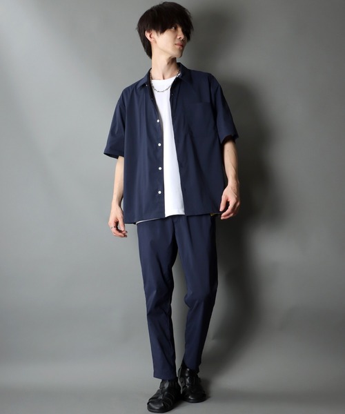 SITRY（シトリー）の「ドレープストレッチ レギュラーカラーシャツ＆テーパードパンツ セットアップ（セットアップ・メンズ・ライトグレー/ブラック/ネイビー/カーキ/グレー・LL/M/L）」の21枚目の写真