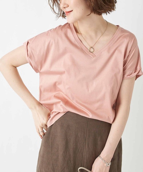 RIVE DROITE（リヴドロワ）の「何枚でも揃えたくなる　リヨセルコットンVネックカットソー＜BASIC＞（Tシャツ/カットソー・レディース・チャコールグレー/ブラック/オフホワイト/サックスブルー/ピンク/モカ・FREE）」の6枚目の写真