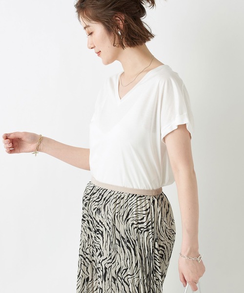 RIVE DROITE（リヴドロワ）の「何枚でも揃えたくなる　リヨセルコットンVネックカットソー＜BASIC＞（Tシャツ/カットソー・レディース・チャコールグレー/ブラック/オフホワイト/サックスブルー/ピンク/モカ・FREE）」の12枚目の写真