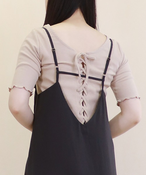 Monocoro toppi(モノコロトッピ)の「スリム Tシャツ メロー カットソー バックリボン トップス(シャツ/ブラウス・レディース・ブラック/ベージュ/オフホワイト/ブラウン系その他/グリーン系その他・M)」の5枚目の写真