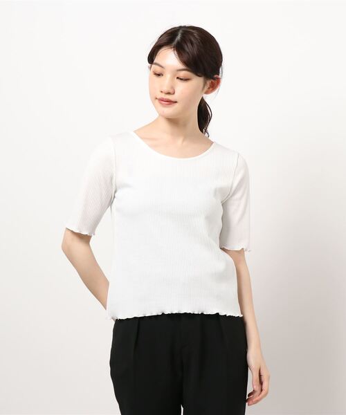 Monocoro toppi(モノコロトッピ)の「スリム Tシャツ メロー カットソー バックリボン トップス(シャツ/ブラウス・レディース・ブラック/ベージュ/オフホワイト/ブラウン系その他/グリーン系その他・M)」の12枚目の写真