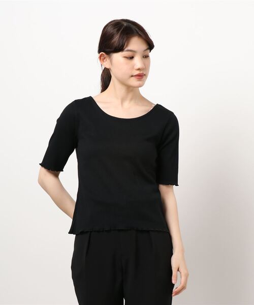 Monocoro toppi(モノコロトッピ)の「スリム Tシャツ メロー カットソー バックリボン トップス(シャツ/ブラウス・レディース・ブラック/ベージュ/オフホワイト/ブラウン系その他/グリーン系その他・M)」の10枚目の写真
