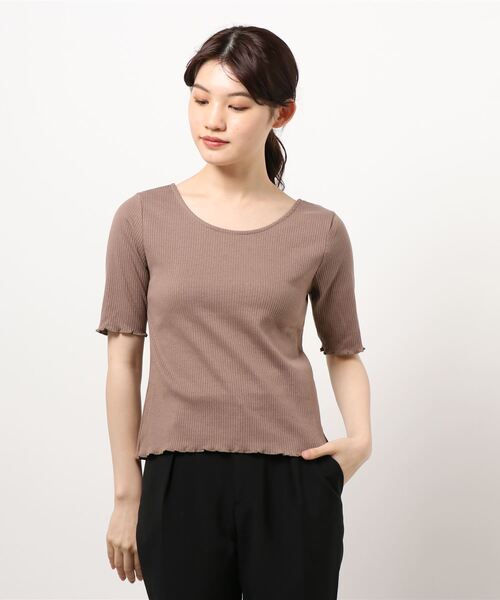Monocoro toppi(モノコロトッピ)の「スリム Tシャツ メロー カットソー バックリボン トップス(シャツ/ブラウス・レディース・ブラック/ベージュ/オフホワイト/ブラウン系その他/グリーン系その他・M)」の9枚目の写真