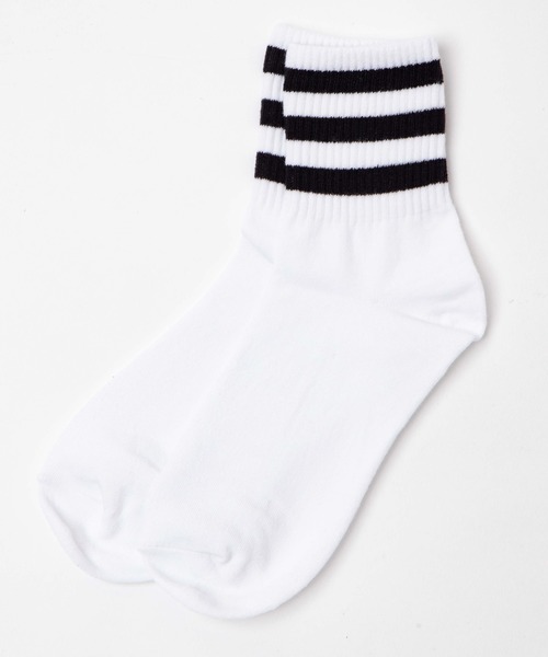 WEGO(ウィゴー)の「WEGO/3ラインソックス(ソックス/靴下・レディース・ホワイト/ブラック・23-25cm)」の1枚目の写真