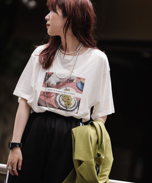 JEANASIS（ジーナシス）の「アソートプリントSST/216234（Tシャツ/カットソー・レディース・ホワイト/ブラック/キナリ・FREE）」の2枚目の写真