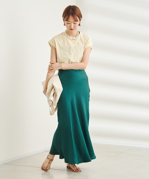 DouDou（ドゥドゥ）の「オーガニックコットンフレンチTシャツ（Tシャツ/カットソー・レディース・チャコールグレー/イエロー/ブラック/オフホワイト・FREE）」の19枚目の写真