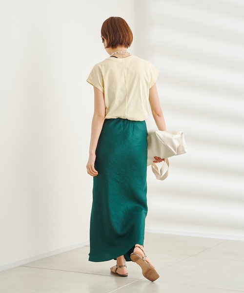 DouDou（ドゥドゥ）の「オーガニックコットンフレンチTシャツ（Tシャツ/カットソー・レディース・チャコールグレー/イエロー/ブラック/オフホワイト・FREE）」の5枚目の写真