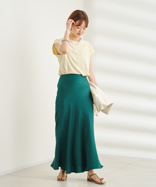 DouDou（ドゥドゥ）の「オーガニックコットンフレンチTシャツ（Tシャツ/カットソー・レディース・チャコールグレー/イエロー/ブラック/オフホワイト・FREE）」の8枚目の写真