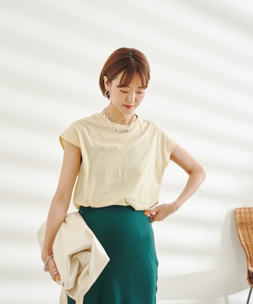 DouDou（ドゥドゥ）の「オーガニックコットンフレンチTシャツ（Tシャツ/カットソー・レディース・チャコールグレー/イエロー/ブラック/オフホワイト・FREE）」の11枚目の写真