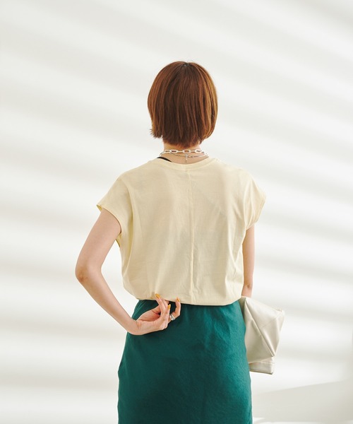 DouDou（ドゥドゥ）の「オーガニックコットンフレンチTシャツ（Tシャツ/カットソー・レディース・チャコールグレー/イエロー/ブラック/オフホワイト・FREE）」の20枚目の写真